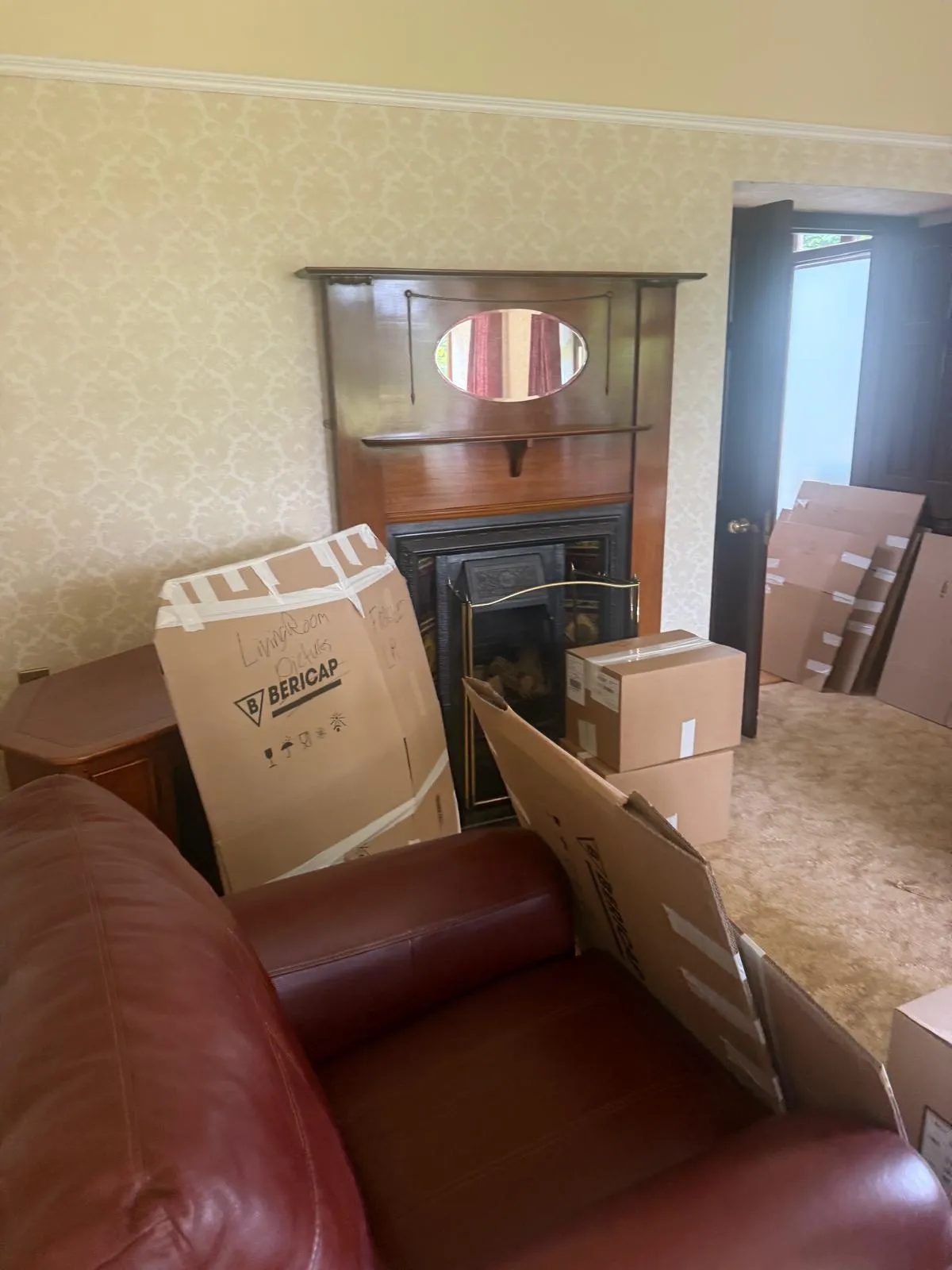 Boxes packed by the household before moving day